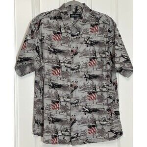 North River Outfitters Shirt Men's XL Button Down Patriotic America Flags Planes